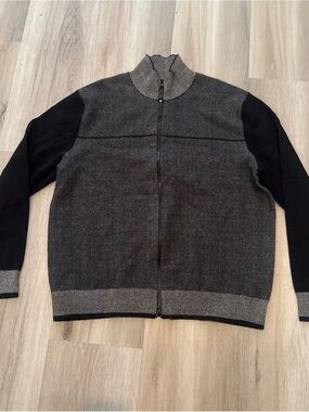 DKNY Men's Full-Zip Mock Neck Sweater Jacket in Charcoal and Black